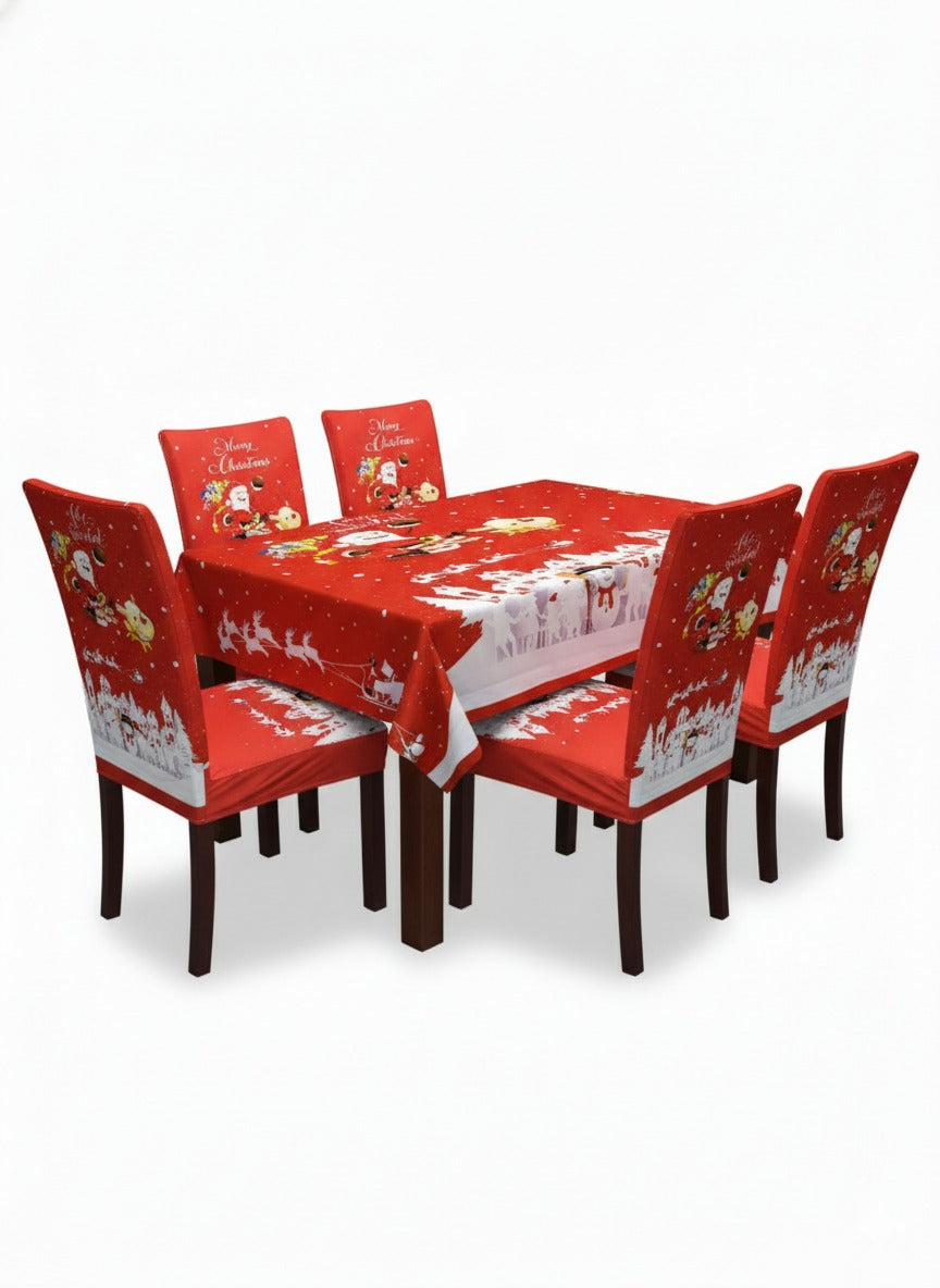 Set Mantel 6 Fundas Sillas Navidad Blanco