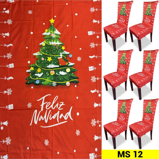 Set Mantel 6 Fundas Sillas Navidad Arbol de Navidad