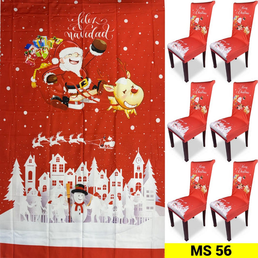 Set Mantel 6 Fundas Sillas Navidad Blanco